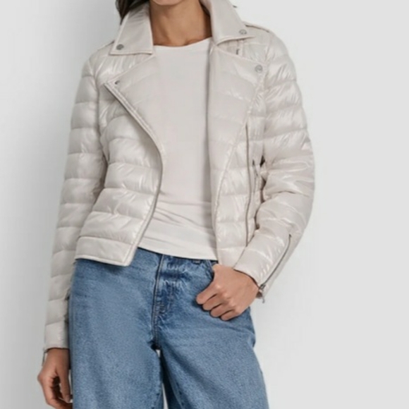 DKNY Jeans Women's Lightweight Zip-Front Moto Puffer Jacket XS - Picture 15 of 15